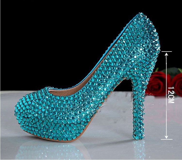 Azul bonito de salto alto pérolas de luxo strass vestido de noiva sapatos para mulher nupcial vestido de moda sapatos