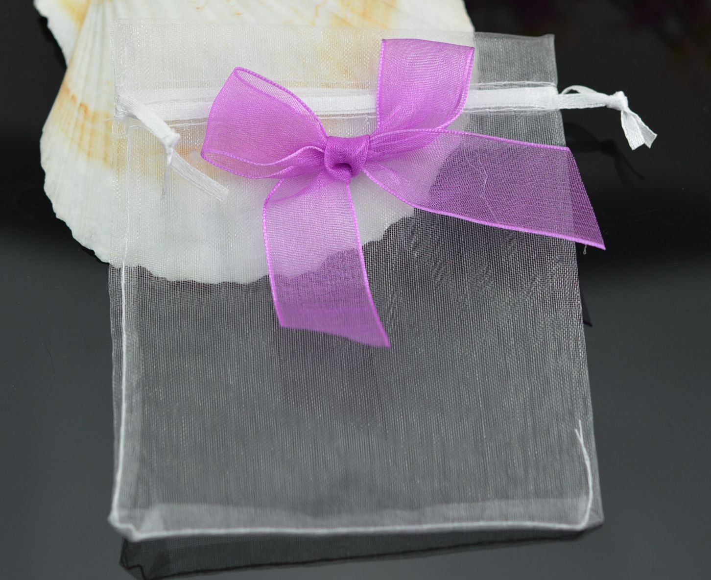 New 7x9cm Purple Bow White Drawstring Organza Pouch Bag/Jewelry Bag ...