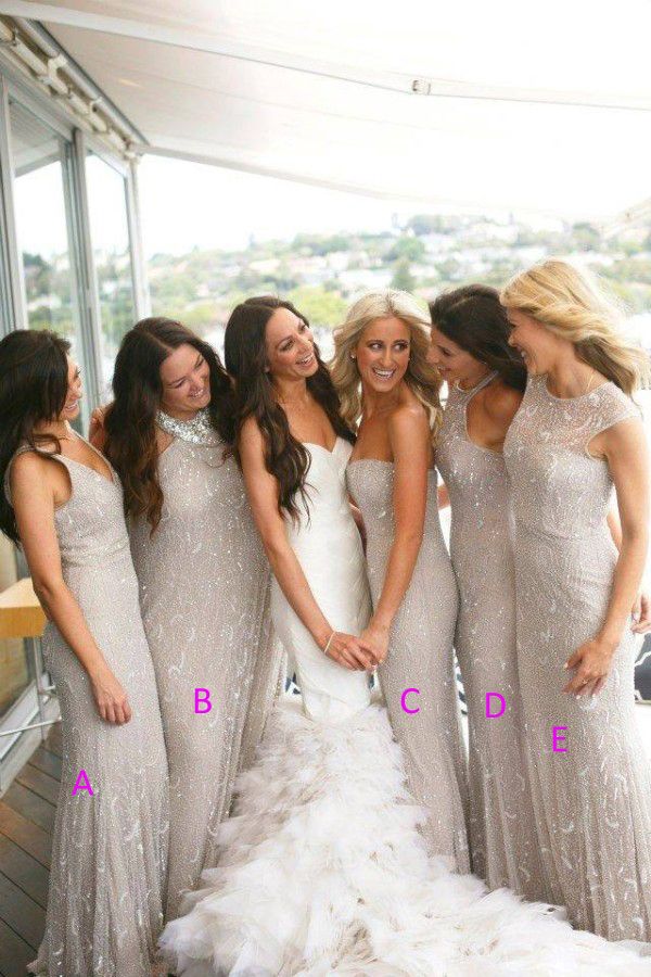 silver beaded bridesmaid dresses