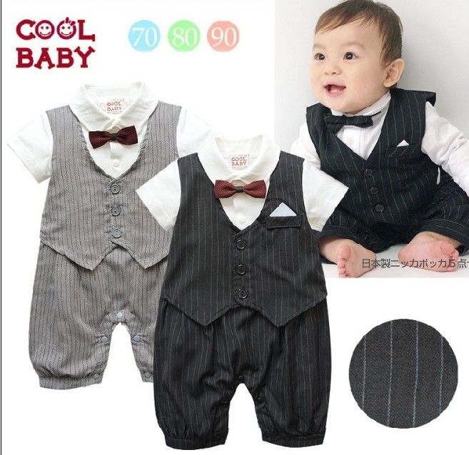 Leuke casual streep gentleman vest jongens modellering romper baby jurk romper peuter 0-24M jumpsuits zuigeling een stuk kleding 6pcs / lot