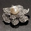 Dark Silver Plated Clear Rhinestone Crystal Vintage Flower Bridal Brooch Pin