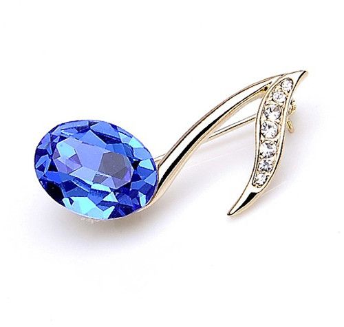 

Small Size Pins Gold Plated Rhinestone Crystal and Royal Blue Glass Stone Music Note Small Pin Brooch