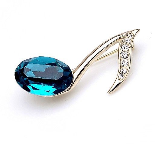 작은 크기의 핀 금도금 모조 다이아몬드 크리스탈과 로얄 블루 유리 석재 음악 노트 작은 핀 브로치 1228214