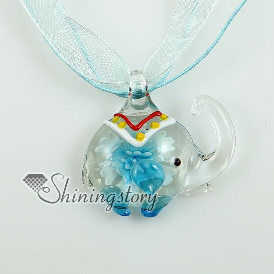 Elephant Murano Glass Necklaces Pendants With Flowers Inside Cheap
