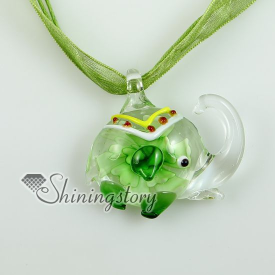 Elephant Murano Glass Necklaces Pendants With Flowers Inside Cheap