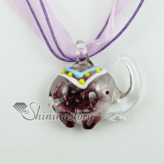Elephant Murano Glass Necklaces Pendants With Flowers Inside Cheap
