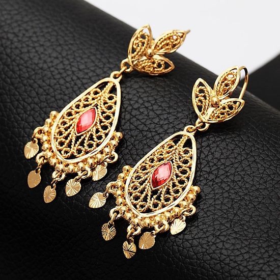 FREE SHIPPING Newest Items Big Size Indian Jewelry Dangle Earrings For Women 18K Real Gold Plated Fashion Drop Earrings E3029-image-182363684