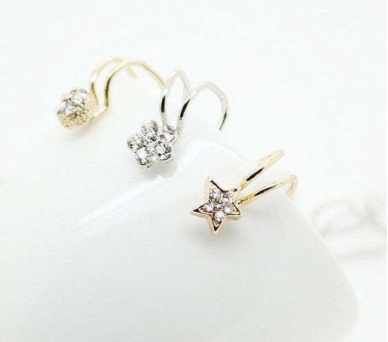 

Silver Gold Plated Ear Clip No Ear Pierced Clip Earrings Zircon Flower Design Stud Earrings Cuff Jewelry Unisex Ear Bones Designs Mix