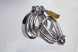 -2014 último diseño súper pequeño dispositivo de arte de castidad masculina con catéter de acero inoxidable y anillo antideslizante / jaula / anillo de martillo / BDSM juguete sexual