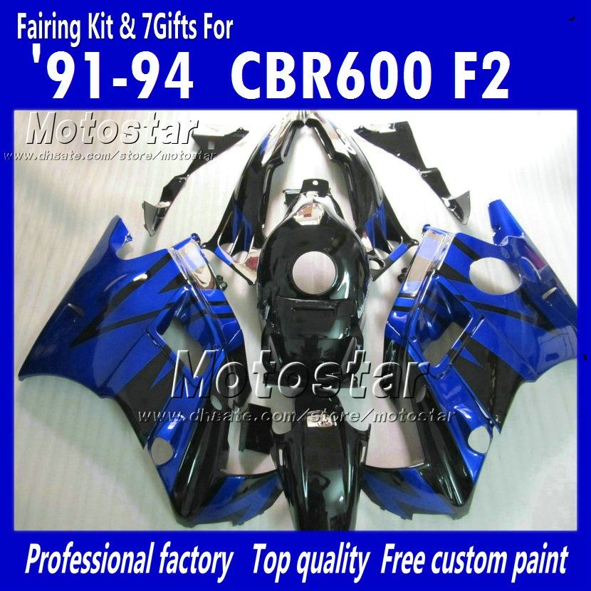 7 Presentes Carenagens ABS preto azul para Honda CBR600 F2 1991 1992 1993 1994 CBR600F2 91 92 93 94 CBR F2