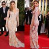 Sexy Zuhair Murad long Sleeve Evening Dresses Gowns Mermaid Lace Tulle Sheer Prom Dresses Celebrity Red Carpet Dress With Crew Neckline