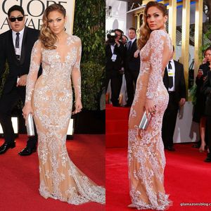 Sexy Zuhair Murad manga longa vestidos de noite vestidos de sereia laço tule puro vestido de baile celebridade vestido de tapete vermelho com tripulação decote