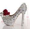 Mode femme vente chaude cristal diamant chaussures de mariage à talons hauts argent chaussures de mariée Sexy bout fermé discothèque chaussures