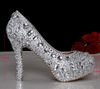 Fashion Woman Hot Selling Crystal Diamond Wedding Shoes High-heeled Silver Bridal Shoes Sexy Closed Toe Nightclub Shoes