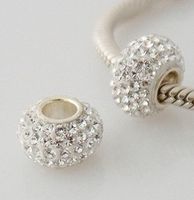 Biały 10mm * 12mm Żywica Biały Rhinestone Posrebrzany Rdzeń Big Hole DEF Crystal European Beads, Najlepsze luźne koraliki biżuterii ustalenia.