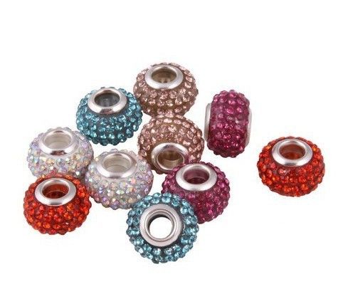 

Mixed 15 Color 10mm *12mm Resin White Rhinestone Hot Silver Plated Core Big Hole DEF Crystal European Beads, Loose Beads DIY for bracelet.