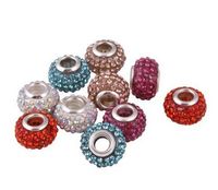 Mixed 15 Color 10mm *12mm Resin White Rhinestone Hot Silver Plated Core Big Hole DEF Crystal European Beads, Loose Beads DIY for bracelet.