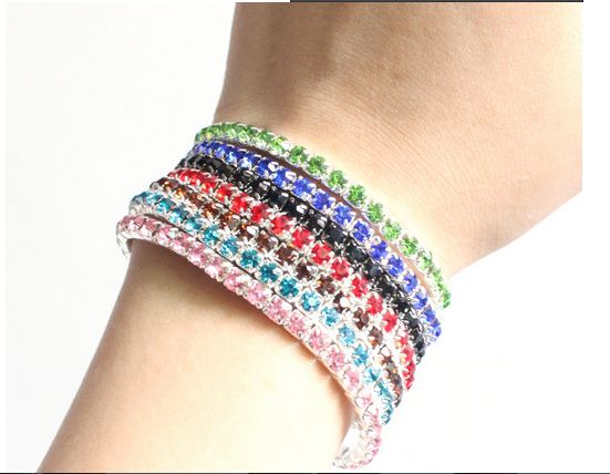 2014 New Colorful Spring Rhinestone single-row stretch bracelet Bracelet 20 Pcs / lot