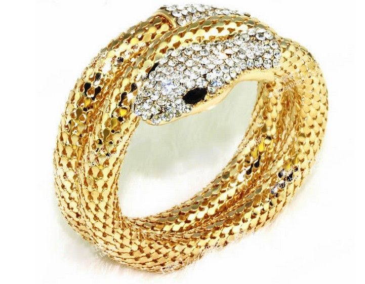 Europeisk stil guldpläterad klar kristall Snake Cuff Bangle Armband Elegant Punk Guldkristall Snake Bangle Armband Drop Shipping