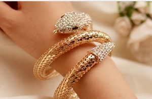 Braccialetto del braccialetto del polsino del serpente di cristallo trasparente placcato oro stile europeo Braccialetto del braccialetto del serpente di cristallo dell'oro punk elegante Trasporto di goccia