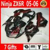7 Gifts Fairings for Kawasaki ZX6R 2007 2008 Ninja 636 fairing kit ZX636 07 08 ZX6R all glossy black custom ZX-6R motobike UH9C