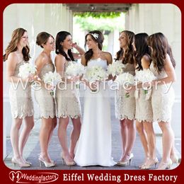 2019 Vintage Lace Bridesmaid Dresses Champagne Sheath Strapless Sleeveless Short Cocktail Dress Custom Made Cheap Maid of Honor Gowns