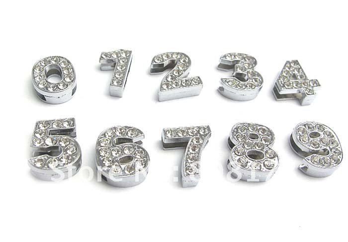 8mm 10mm A-Z Alfabe / 0-9 Numaraları Çinko Alaşım Slider Mektubu Charms Sembol Tam Rhinestones Karışık 130 adet