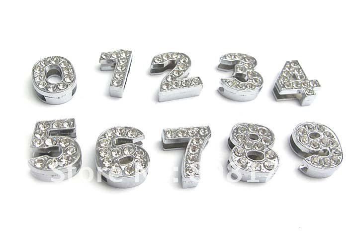 8mm 10mm A-Z Alfabet / 0-9 Numbers Zinc Alloy Slider Letter Charms Symbol Full Rhinestones Blandade 