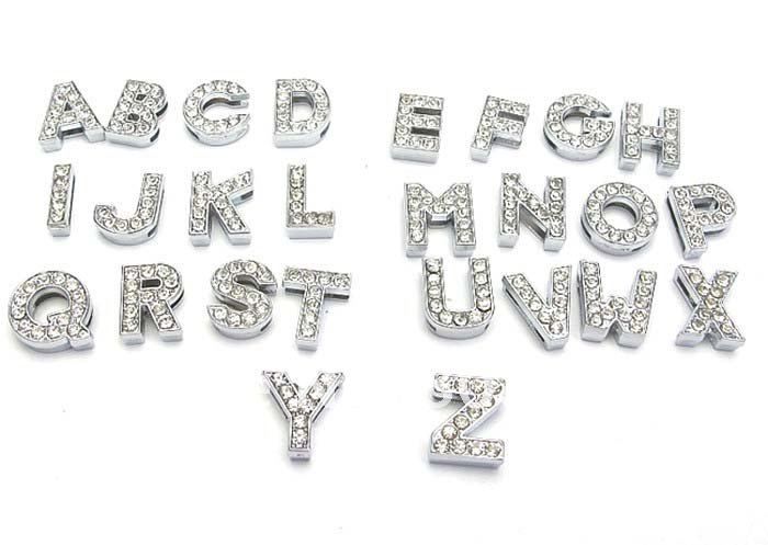 8mm 10mm A-Z Alfabet / 0-9 Nummers Zinklegering Slider Letter Charms Symbool Volledige Rhinestones Gemengd 1200 Stks