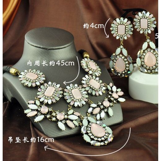 

2014 new retro luxury pink cherry semi-precious jewelry sets necklace + earrings, Hot pink