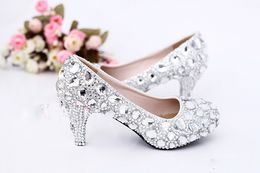 Sexy Crystal Wedding Dress 5cm Middle Heel Comfortable Bridal Shoes Silver Woman Party Prom Shoes Bridesmaid Shoes