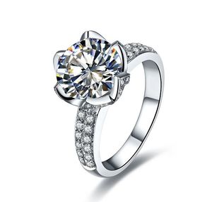 Fede nuziale in stile fiore di loto di lusso SONA Anello con diamanti sintetici Anelli di fidanzamento con diamanti in argento sterling