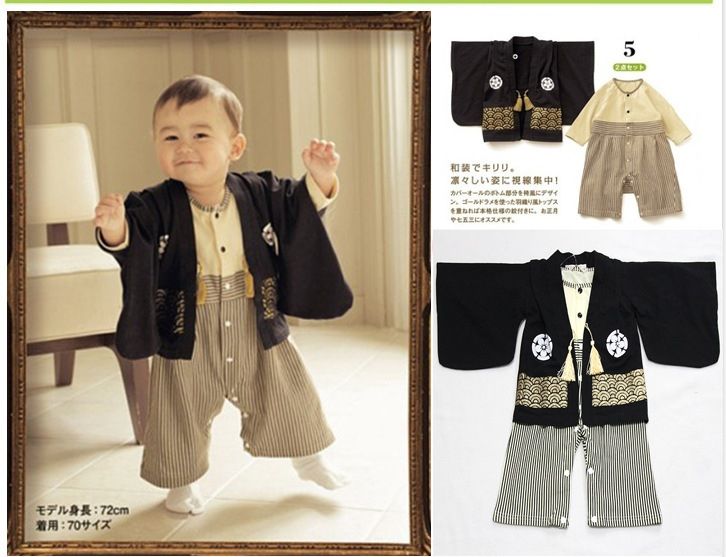 2014 Kimono Baby Boys Romper Sets Cardigan Kimonos Stripe Bodysuits