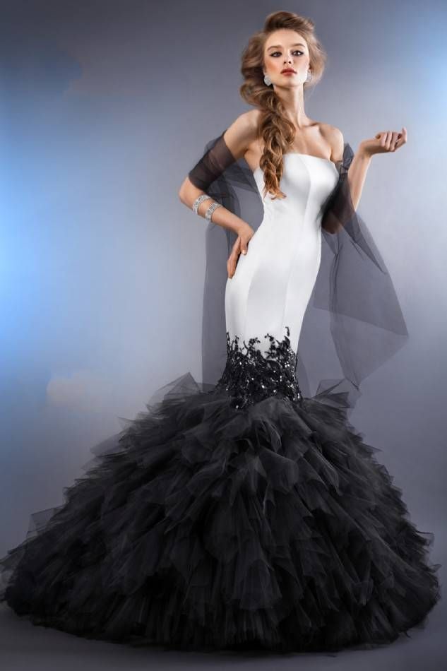 Mermaid Wedding Dresses 2014 Red Black And White Satin