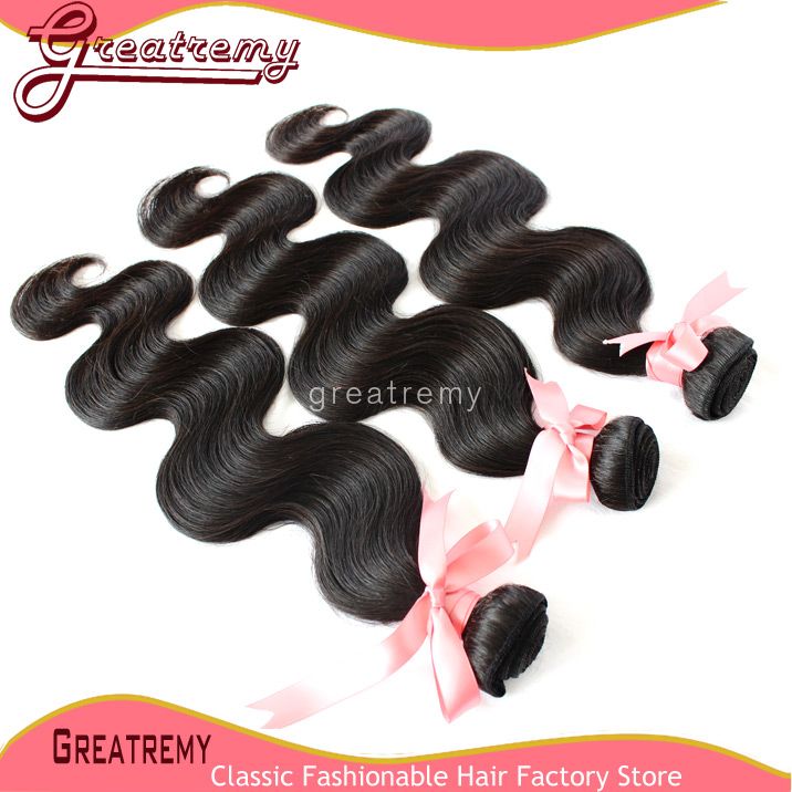 Greatremy Extensions de trame de cheveux brésiliens double trame vague de corps non transformés cheveux humains Remy couleur naturelle teintables 3 pièces Greatremy livraison directe