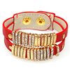 Double Row Leather Wristlets Wrap Bracelets Crystal Metal Charm Women Girl Party Bracelet Jewelry