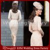 Kate Middleton Vestido Bainha Bateau Lace Cocktail Vestidos Champagne Mangas compridas Do Joelho Mãe Formal Party Vestido Curto Vestidos