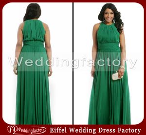 Hot Sale High Quality Emerald Green Plus Size Formal Dresses A Line Crew Sleeveless Ruched Chiffon Evening Prom Party Gowns Custom Made