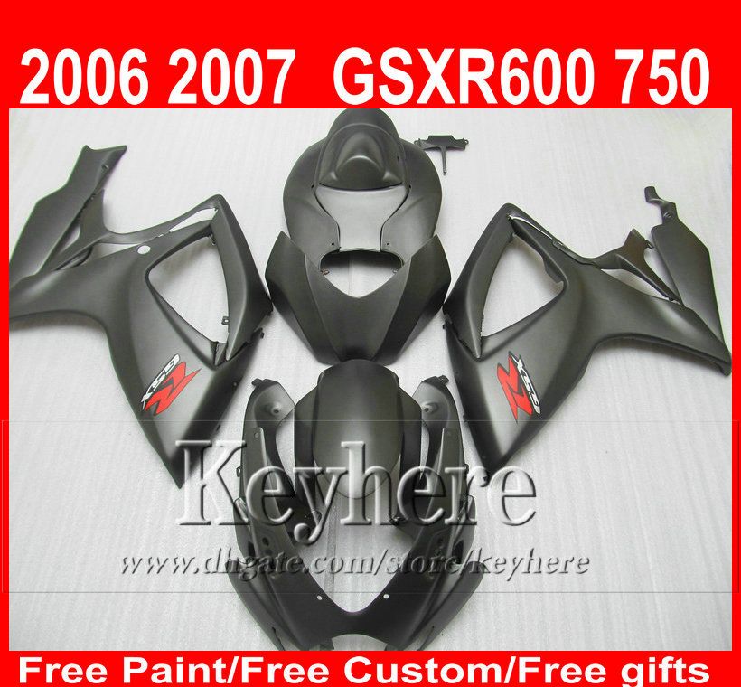 Enjeksiyon kalıp SUZUKI GSXR-600/750 için özel bodykits 06 07 GSX R600 R750 Fairing kiti 2006 2007 mat siyah, motosiklet arabaları vücut kitleri