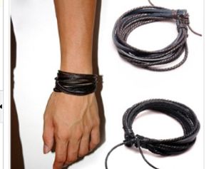 2014 Modeschmuck Wrap Charm Echtes Lederarmband mit geflochtenem Seil Unisex für Männer Frauen