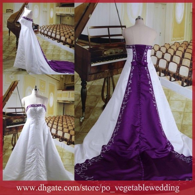 DiscountReal Picture ! New Arrival A Line Embroidery Satin Purple And ...