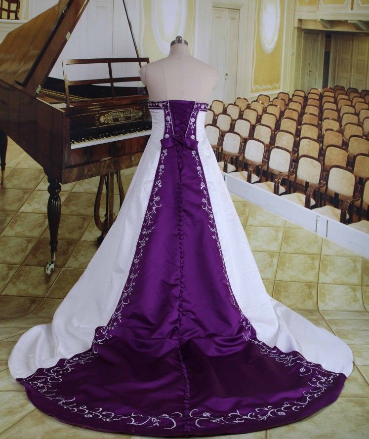 DiscountReal Picture ! New Arrival A Line Embroidery Satin Purple And ...