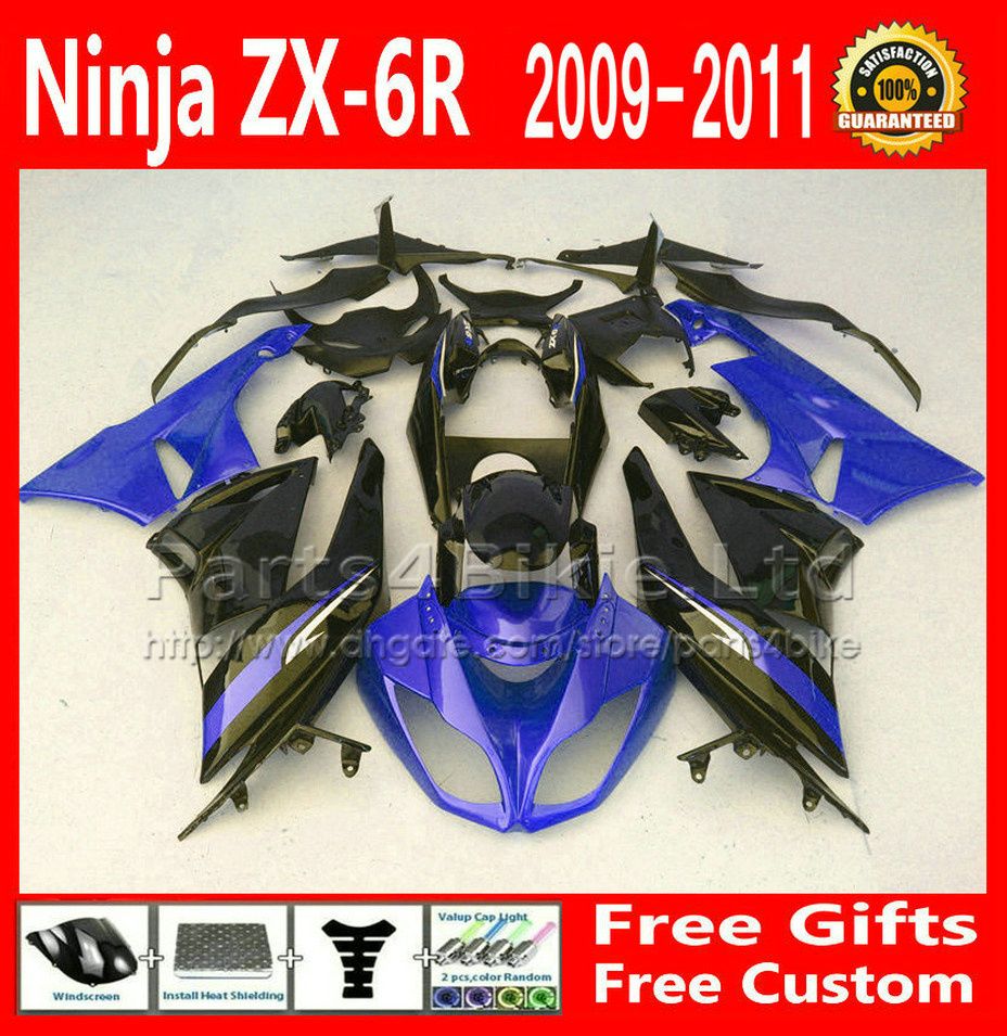 Kit carene per 09-12 ZX 6R Kawasaki Ninja ZX-6R 2009 2010 2011 2012 carenatura nero blu corsa componenti moto 636 ZX6R ZX636 FG55 + 7 regali