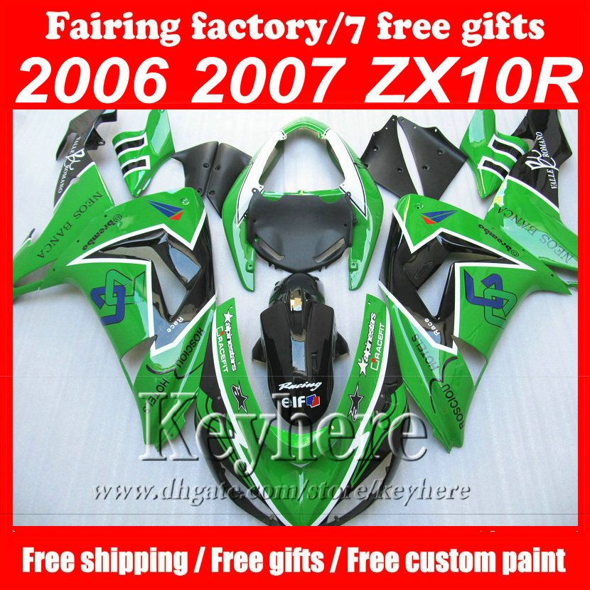 

Custom motorcycle fairings Green&black EIF ABS Fairing kit for kawasaki ninja ZX 10 2006 2007 ZX 10R 06 07 ZX10R aftermarket body kits, Same as picture