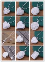 24pcs Mix 12 styles 925 silver plated heart and cross pendant necklace fashion jewelry Valentines gift photo Locket NE51