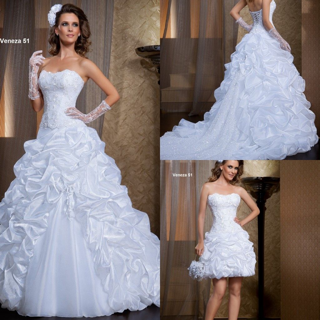 Nova princesa vestidos de baile vestidos de casamento a linha querida organza branco apliques camadas plissadas flores vestidos de noiva de jardim