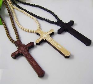 Cruces De Madera al por mayor-60Pcs Hip Hop CRISTO JESÚS Cruz granos pendientes de madera collar de cadena Buena