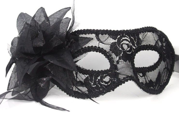 sexy Black white red Women Feathered Venetian Masquerade Masks for a masked ball Lace Flower Masks HJIA8701365979