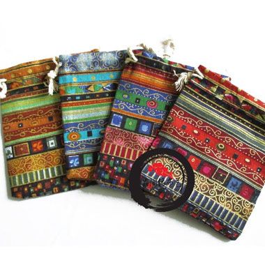 Nepal Stripe Bomull Presentpåse 9x12cm Paket med 100 Halsband Armband Smycken Drawstry Väskor