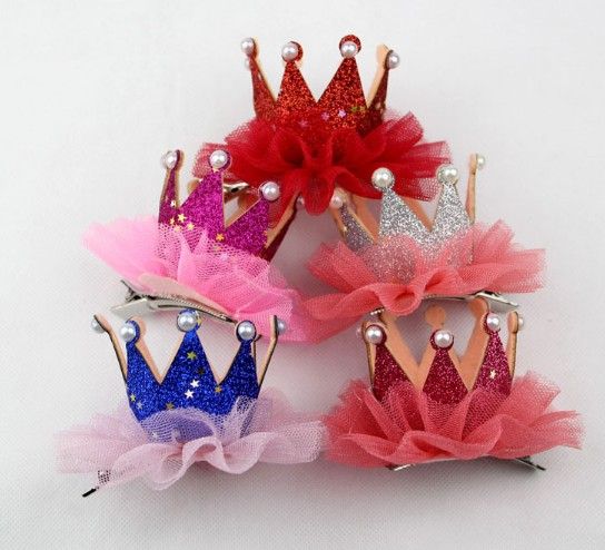 Princess Crown Bow Hair Clip For Girls Bow Girl Children Lace Pearl ...